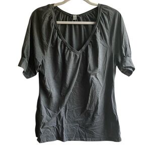Old Navy Gray Puff Sleeve Short Sleeve V-Neck Shirred Top Size XL Feminine Basic